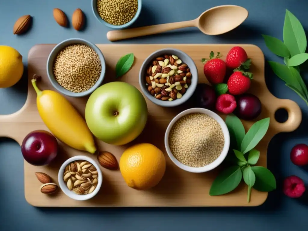 Un exquisito collage de ingredientes para recetas postres zero waste en una tabla de bambú