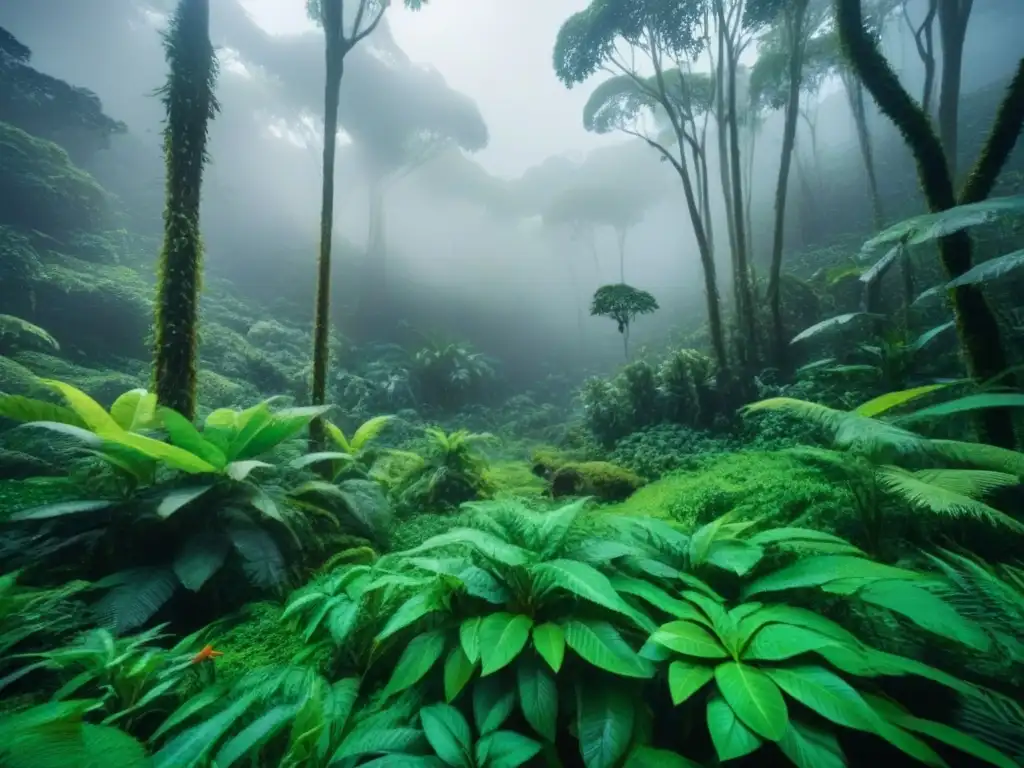 Un exuberante bosque lluvioso verde con vida silvestre variada