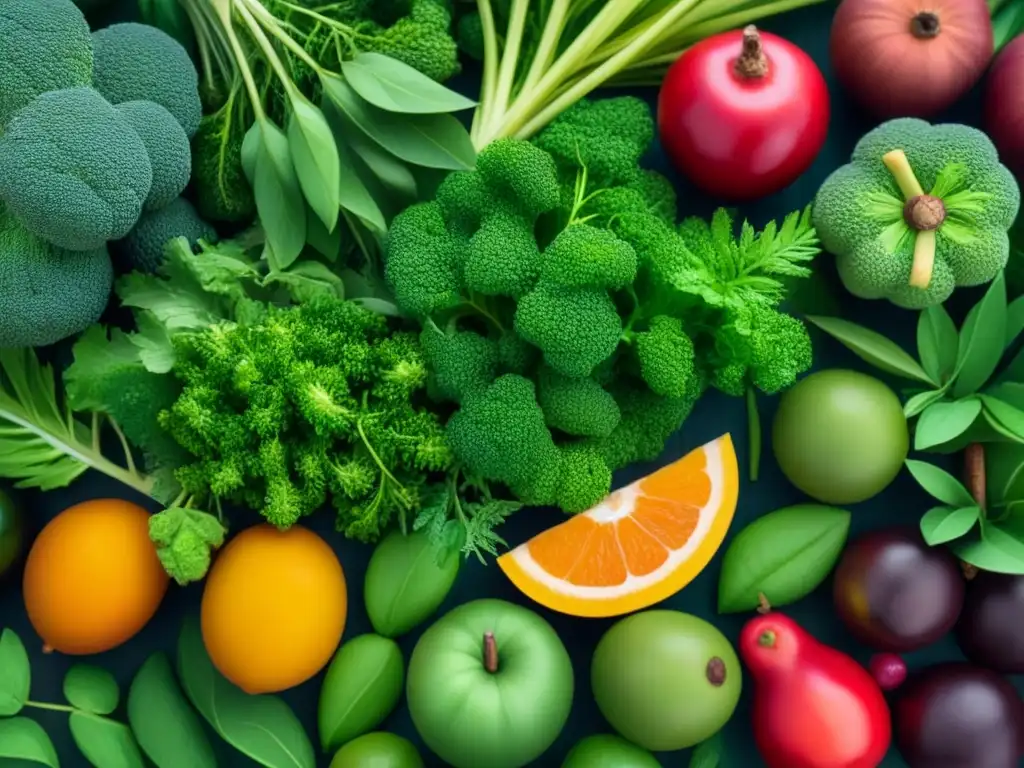 Un exuberante bosque verde con alimentos vegetales integrados, ilustrando la Importancia alimentación basada en plantas