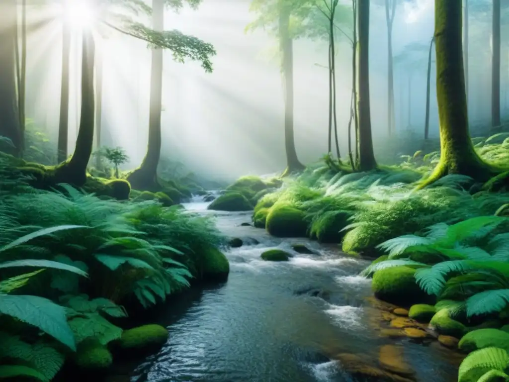 Un exuberante bosque verde en armonía, con diversidad de árboles y vida silvestre