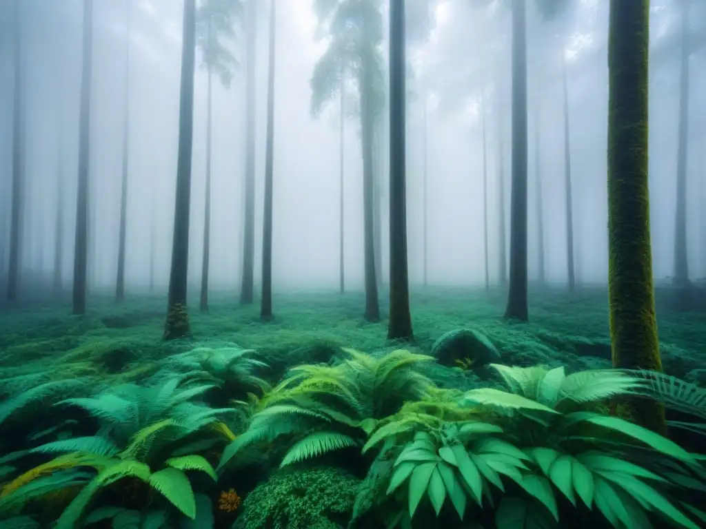 Un exuberante bosque verde rebosante de vida silvestre, enfatizando la conservación de la biodiversidad a través del análisis de Big Data