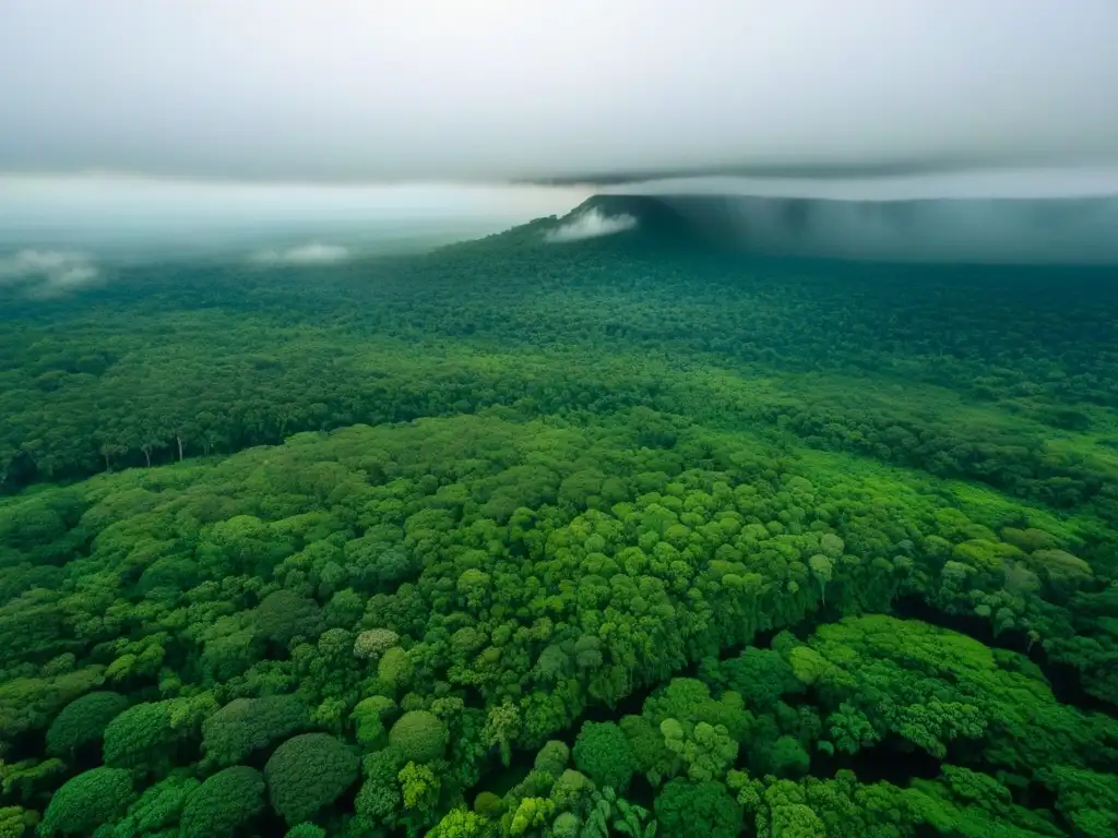 Un exuberante y detallado paisaje amazónico desde arriba, destacando la biodiversidad y la belleza natural para el ecoturismo en la selva amazónica