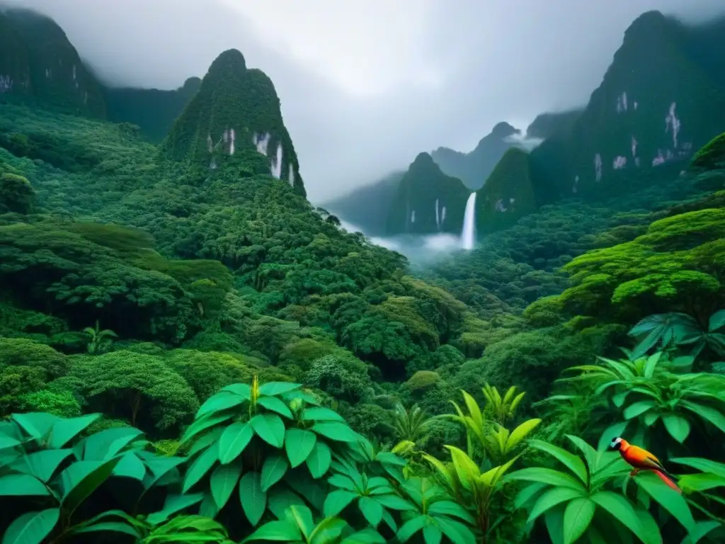 Exuberante selva con flora y fauna diversa, resaltando la belleza de la naturaleza y la moda sostenible impacto ambiental