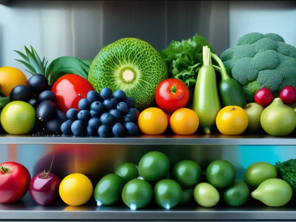 Una exuberante variedad de frutas y verduras frescas, brillantes y coloridas en una cocina moderna