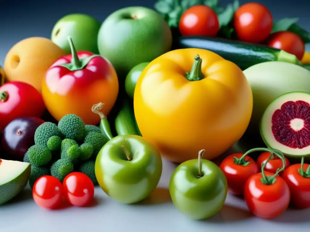 Una exuberante variedad de frutas y verduras frescas, dispuestas de forma llamativa