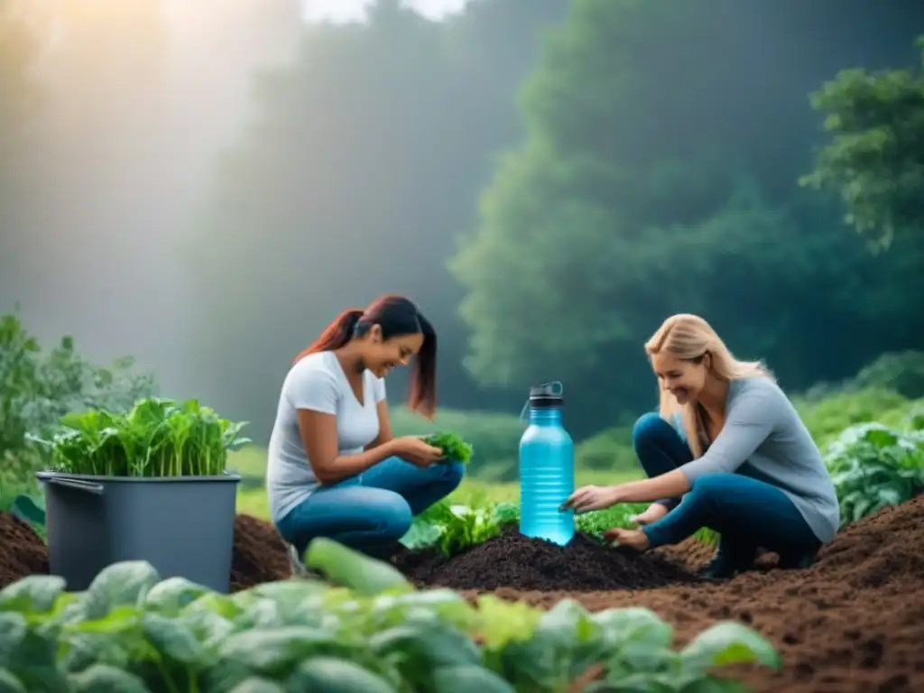 Una familia diversa disfruta juntos de un estilo de vida zero waste familiar en actividades sostenibles rodeados de naturaleza