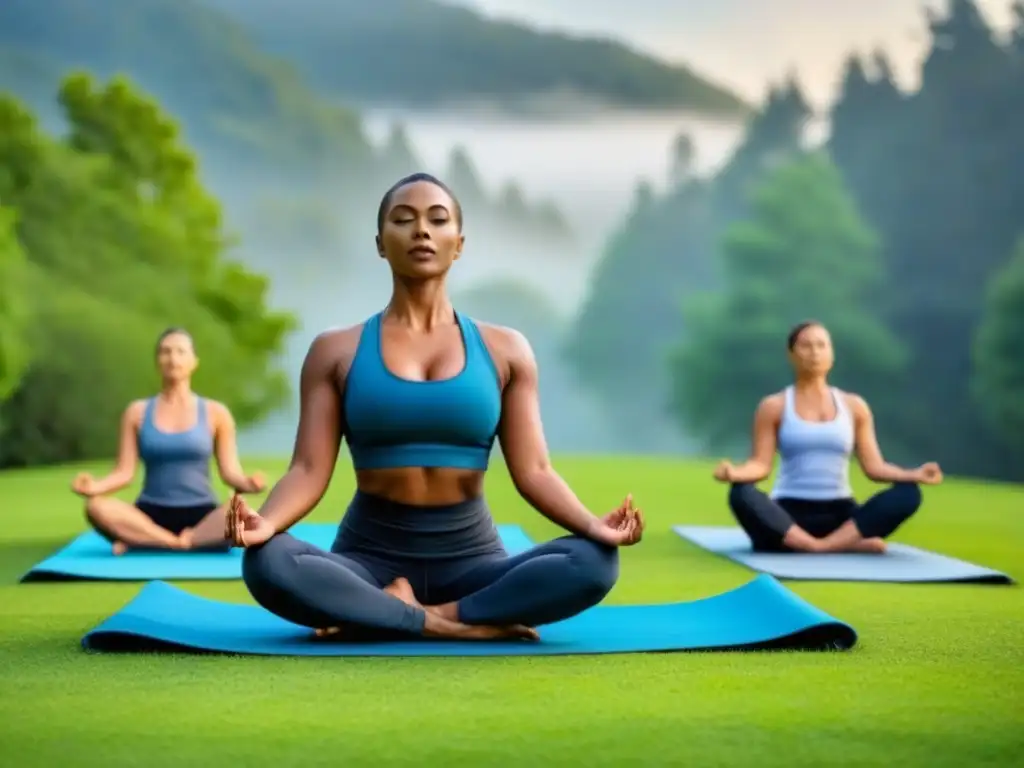 Sesión de yoga en familia en la naturaleza, unidos en armonía y relajación