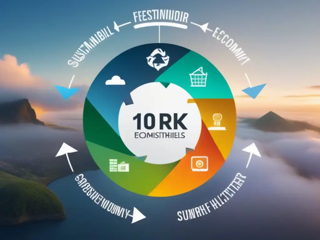 Un fascinante y detallado diagrama de economía circular sostenible, mostrando la interconexión de industrias y recursos