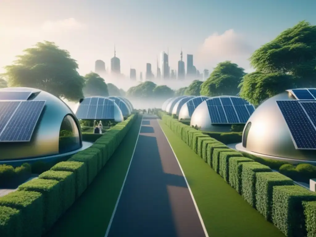 Un futuro sostenible: ciudad verde con paneles solares, bicicletas y jardines, armonía entre naturaleza y tecnología