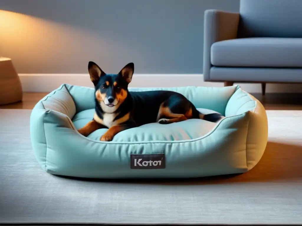 Gadgets ecológicos lujo mascotas: Cama de lujo para mascotas, ecofriendly y elegante en un salón contemporáneo luminoso