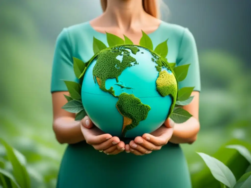 Un globo terráqueo minimalista y elegante hecho de hojas verdes, simbolizando los bonos verdes e su impacto en el mercado financiero