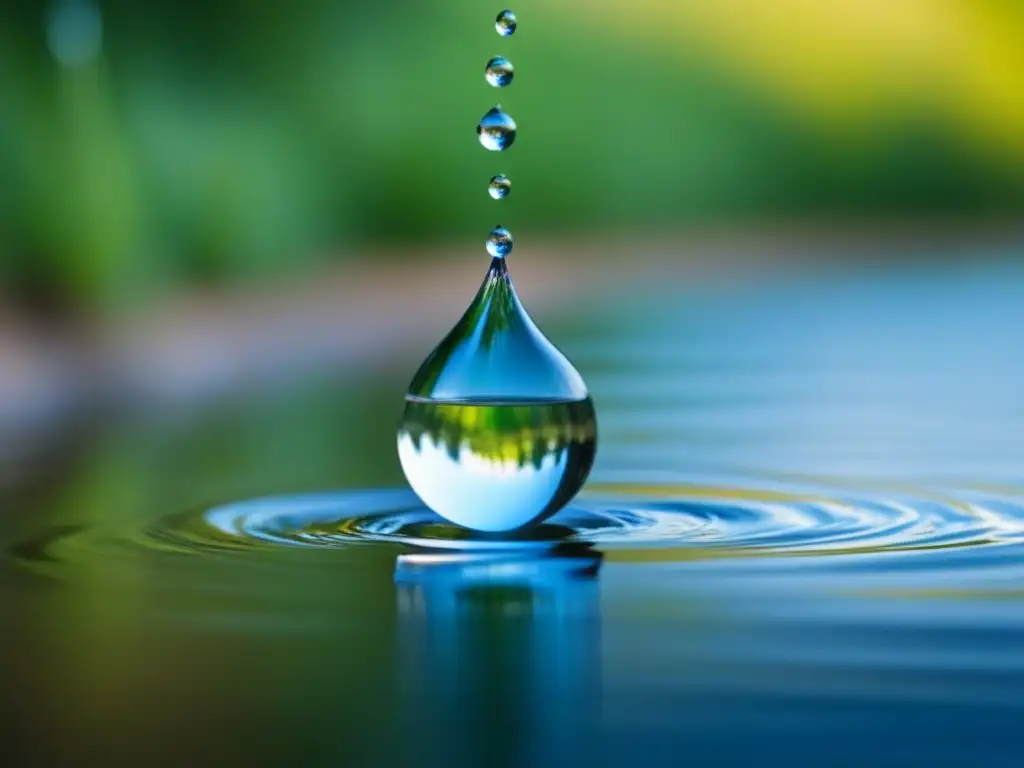 Gotas de agua cristalina suspendidas en el aire, reflejando su entorno con pureza