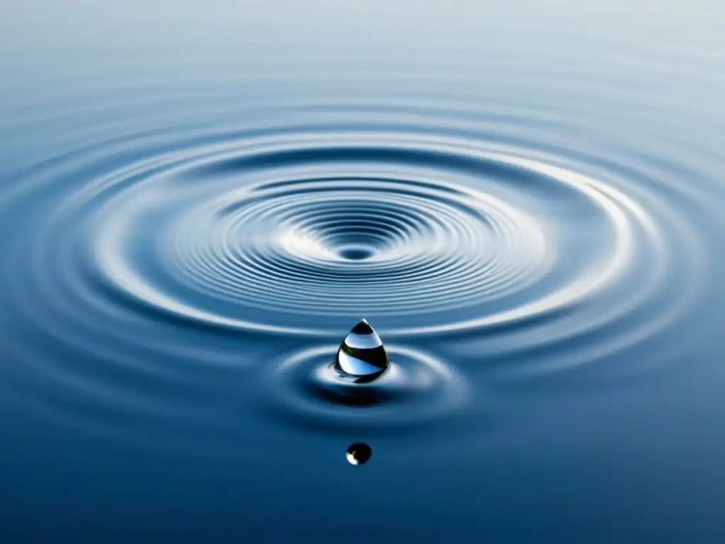 Gotas de agua pura caen en un lago tranquilo, creando ondas