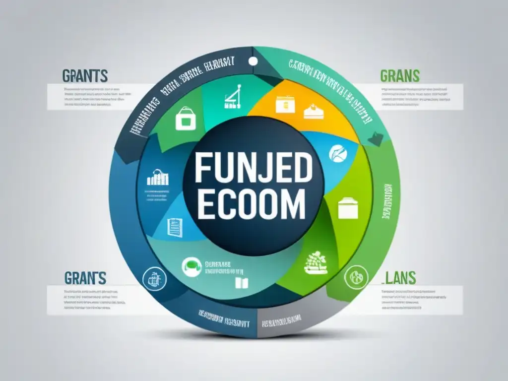 Gráfica de financiación para proyectos de economía circular sostenible en tonos verdes, azules y grises sobre fondo blanco