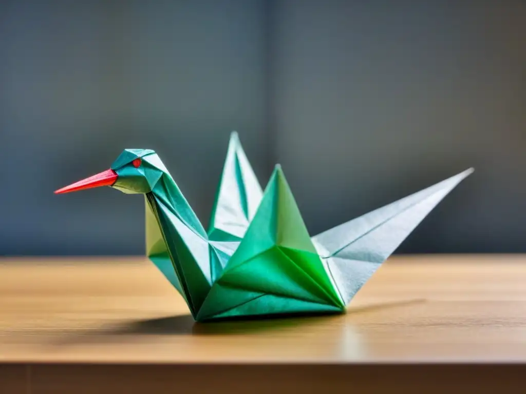 Grulla de origami hecha con plástico reciclado, mostrando la creatividad al reducir plástico en la cocina