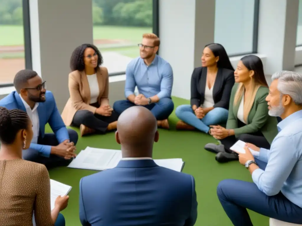 Grupo diverso aprendiendo consejos financieros para vida sostenible en un taller educativo