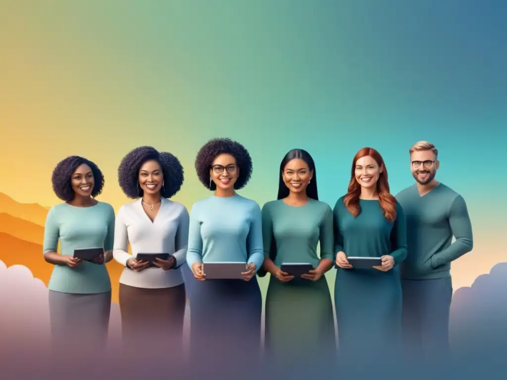 Educadores conectados: colaboración sostenible en línea Un grupo diverso de educadores sostenibilidad colaborando en plataforma online