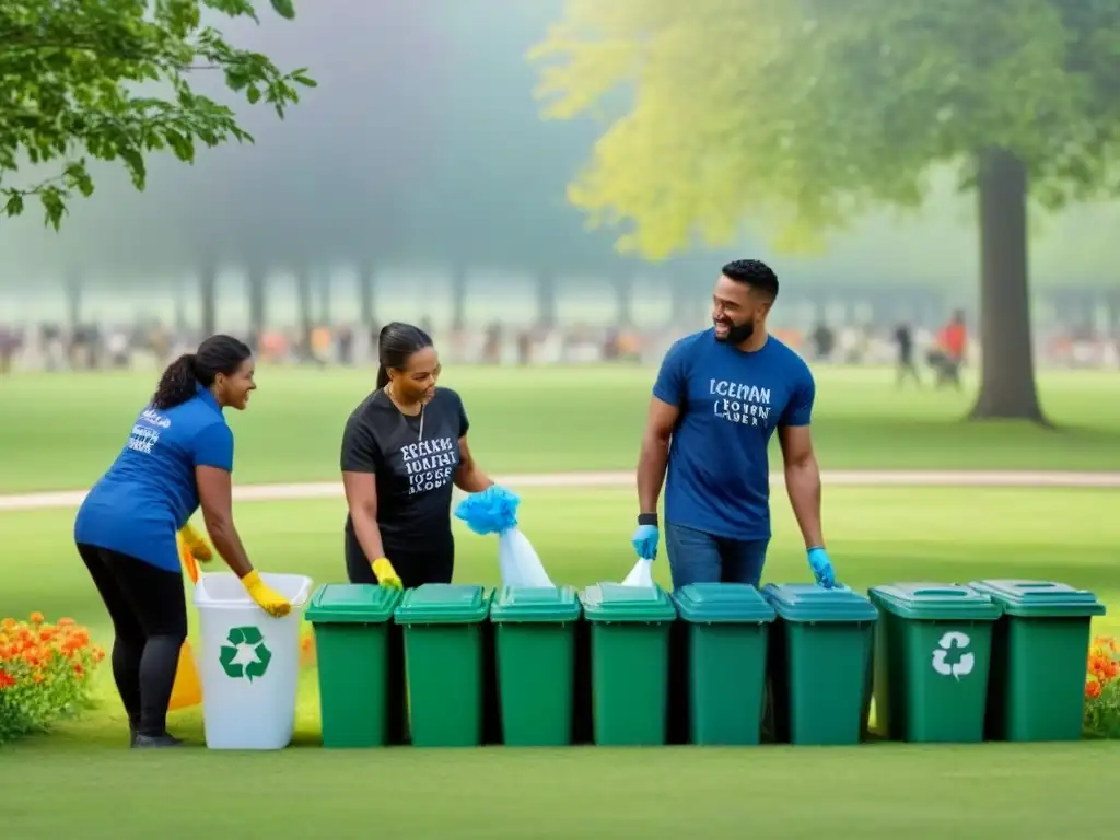 Un grupo diverso colabora en limpieza de parque, promoviendo financiación proyectos reciclaje sostenible