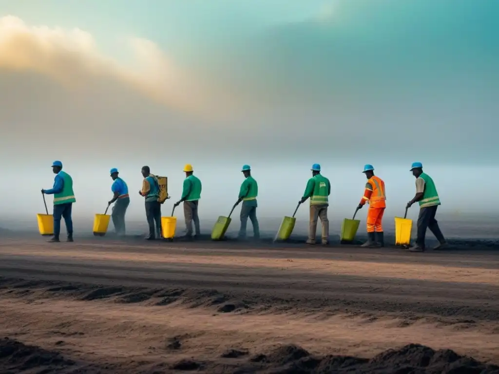 Un grupo diverso de personas africanas trabajando juntas para limpiar el medio ambiente