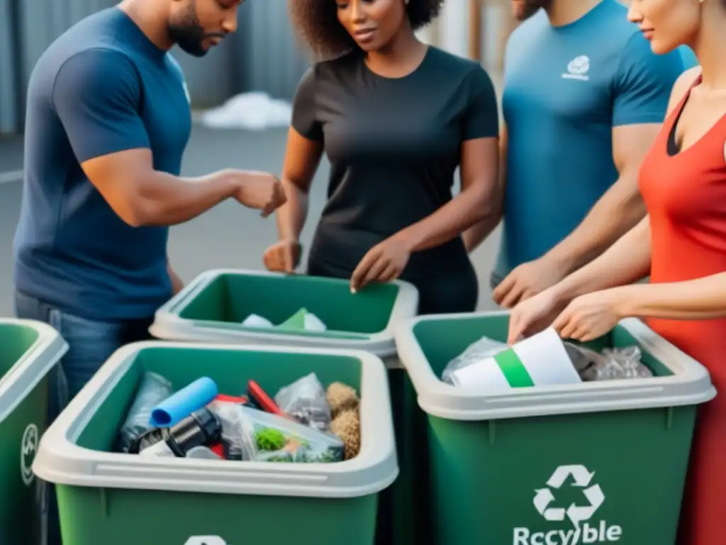 Un grupo diverso de personas trabajando juntas con eficiencia en un centro de reciclaje moderno