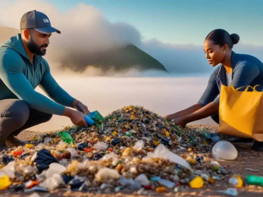 Un grupo diverso de personas colaborando en reciclaje, representando unidad en iniciativas zero waste