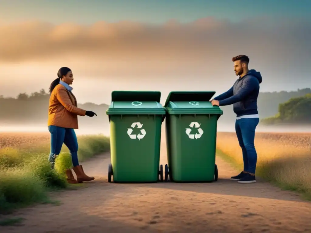 Un grupo diverso colabora en proyectos zero waste, separando materiales reciclables