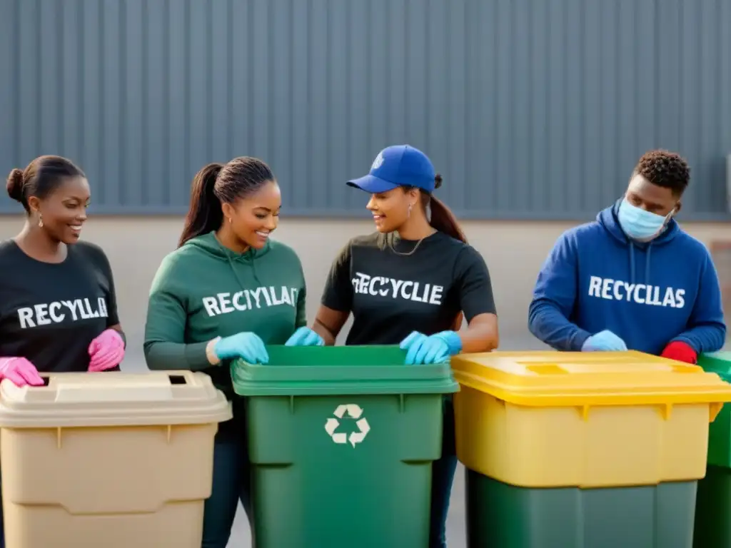 Grupo diverso en reciclaje comunitario para estilo sostenible, unidos en colaboración ambiental