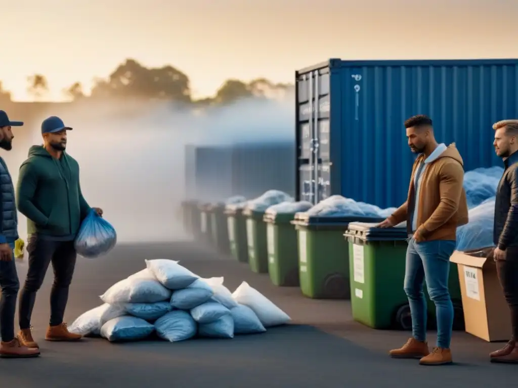 Un grupo diverso dona ropa en un centro de reciclaje, promoviendo un armario sostenible