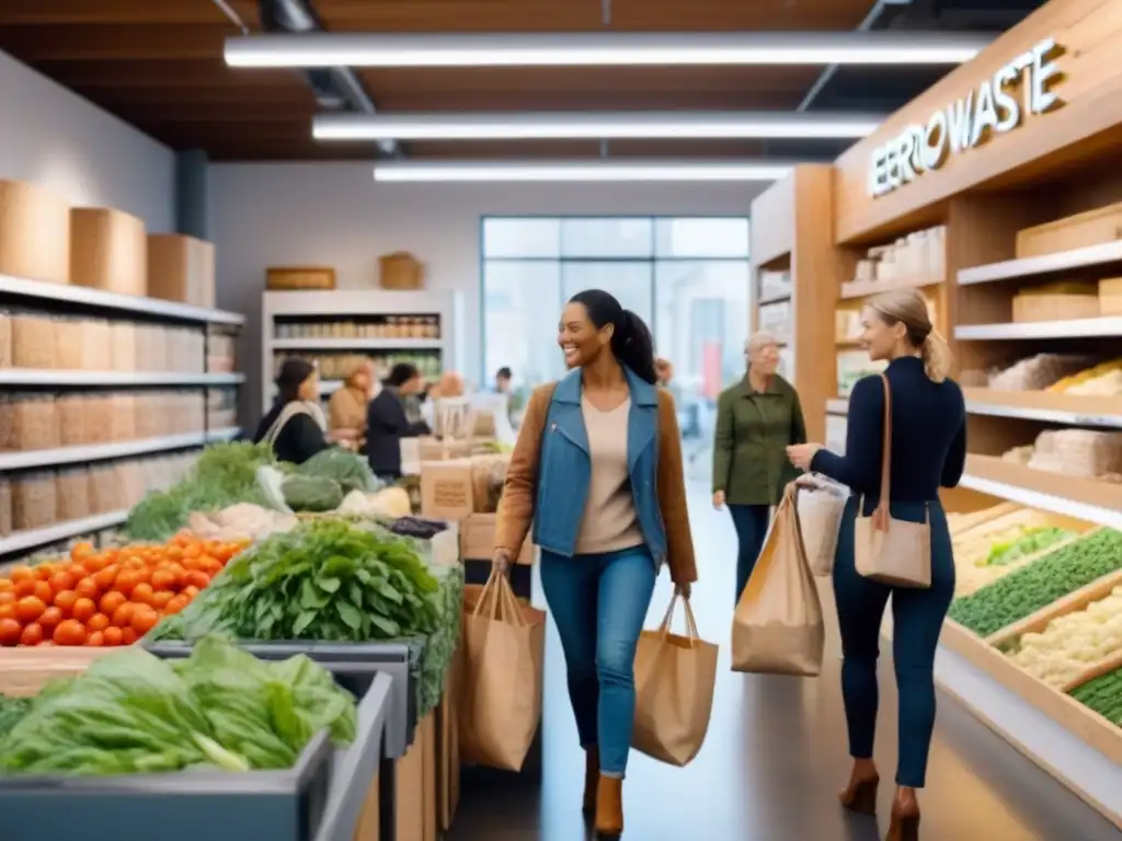 Grupo diverso comprando en tienda zero waste