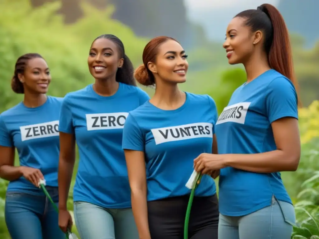 Un grupo diverso de voluntarios en una limpia comunitaria sostenible, unidos y coordinados, cuidando el parque juntos