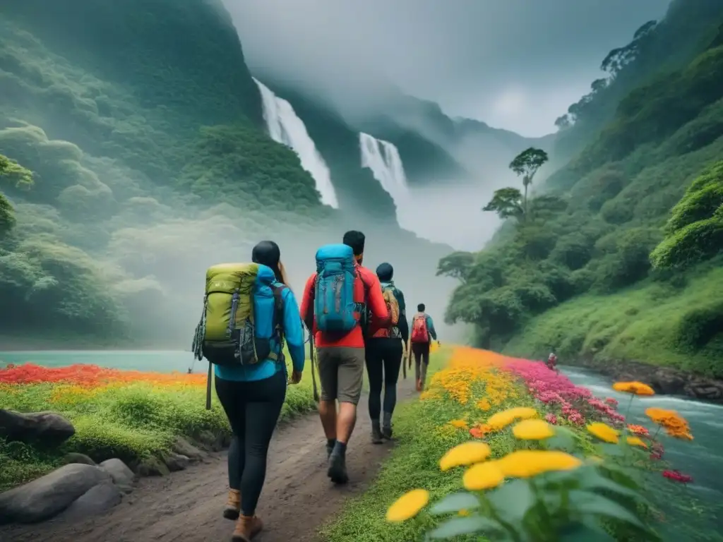 Un grupo de jóvenes explorando el mundo de forma sostenible en un bosque vibrante