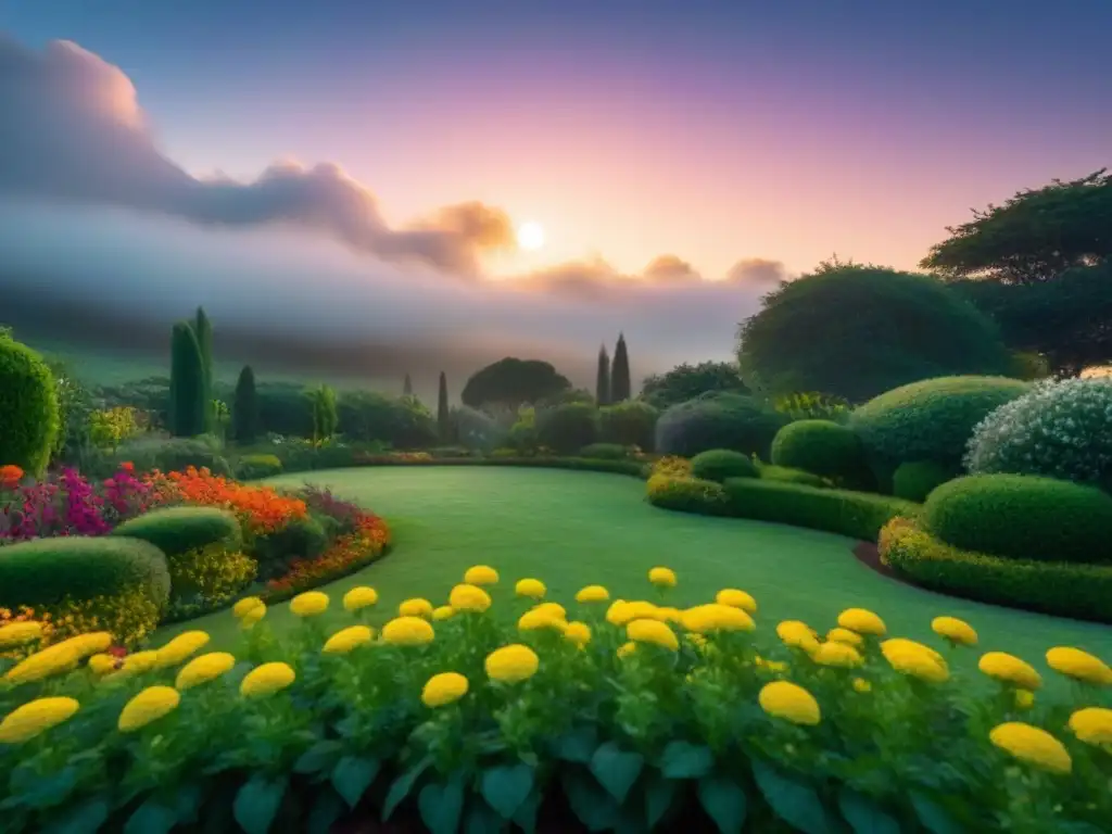 Una hermosa iluminación solar para jardín sostenible, con luces LED suaves resaltando flores vibrantes bajo un cielo estrellado