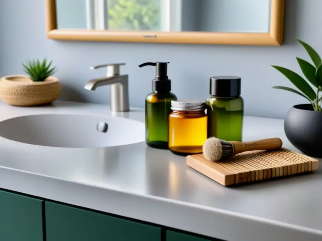 Un hermoso mostrador de baño con productos de belleza Zero Waste