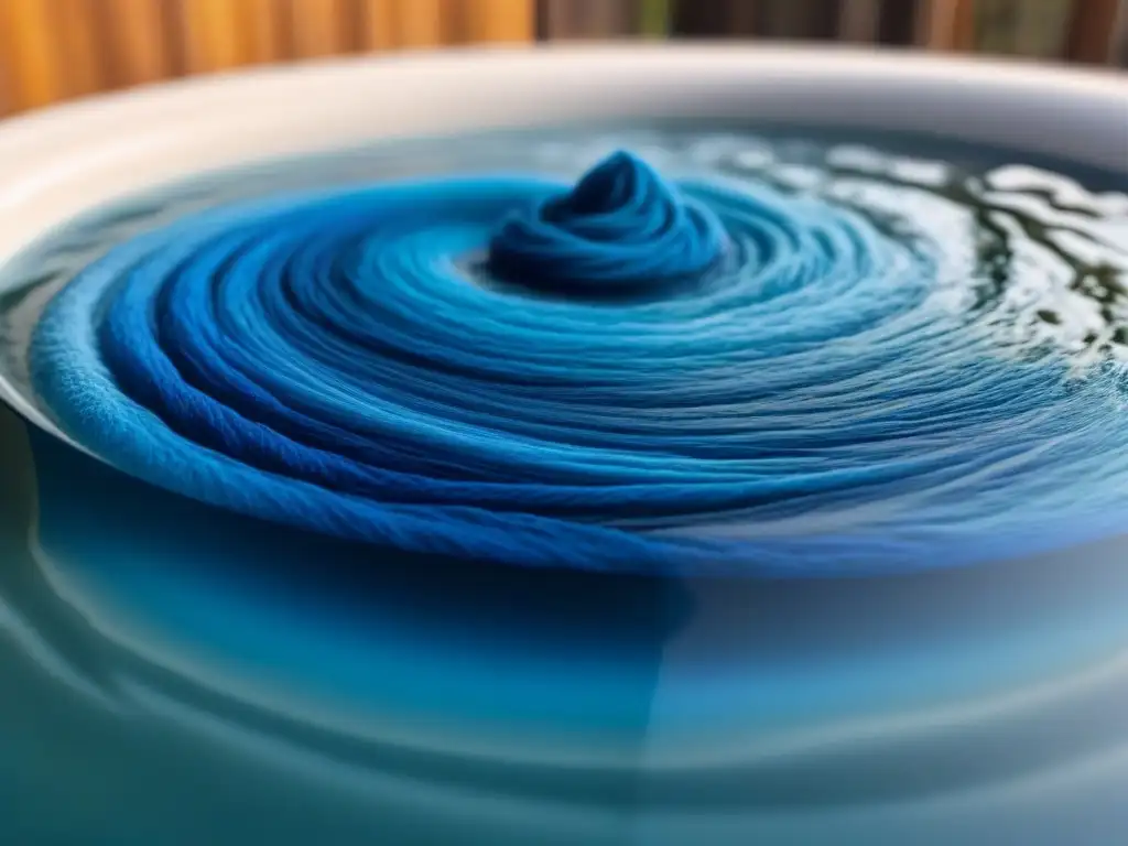 Patrón hipnótico de colorantes ecológicos para textiles en un baño de tinte índigo vibrante y ecológico