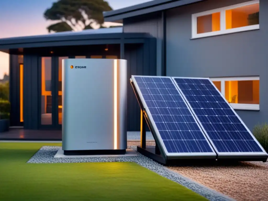 Un hogar moderno con un sistema de almacenamiento de energía solar eficiente y baterías integradas