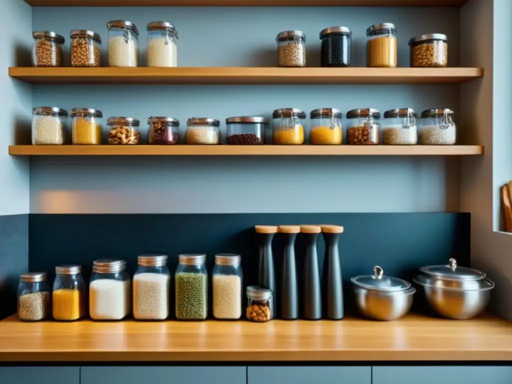 Hogar sostenible con cocina moderna y organizada, promoviendo un estilo de vida zerowaste