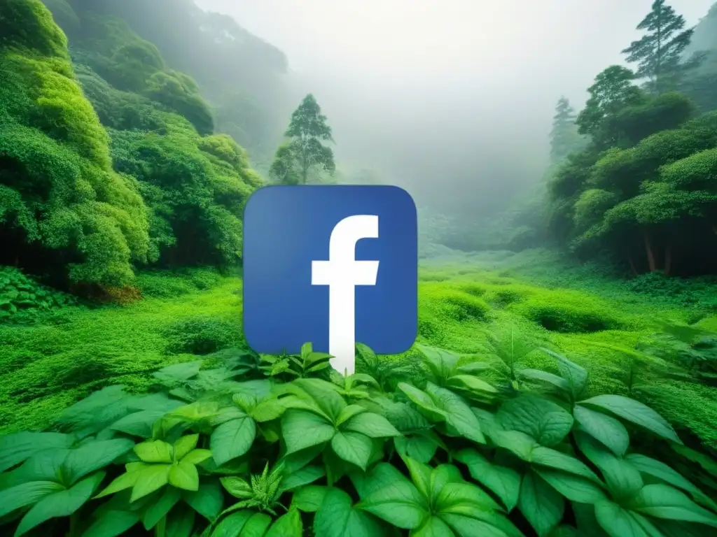 Iconos de redes sociales integrados en un bosque verde, uniendo tecnología y naturaleza para conciencia ambiental