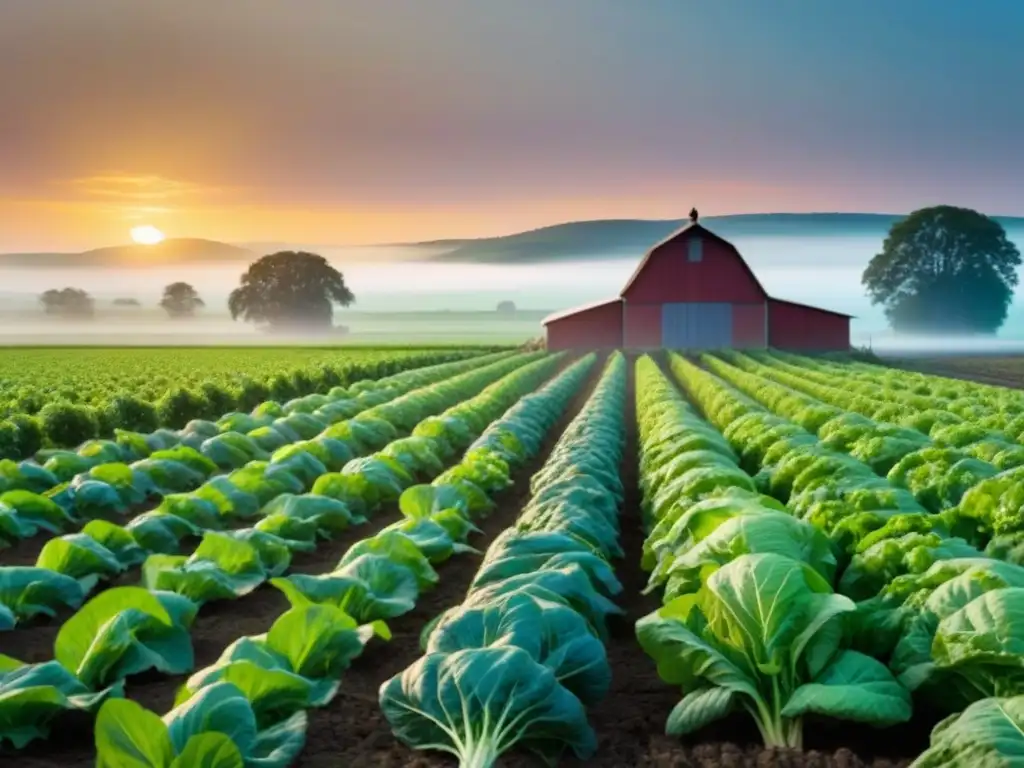 Idílico atardecer en el campo con hortalizas coloridas