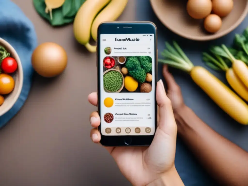 Una ilustración minimalista en alta resolución de personas diversas usando apps de alimentación sostenible en sus teléfonos