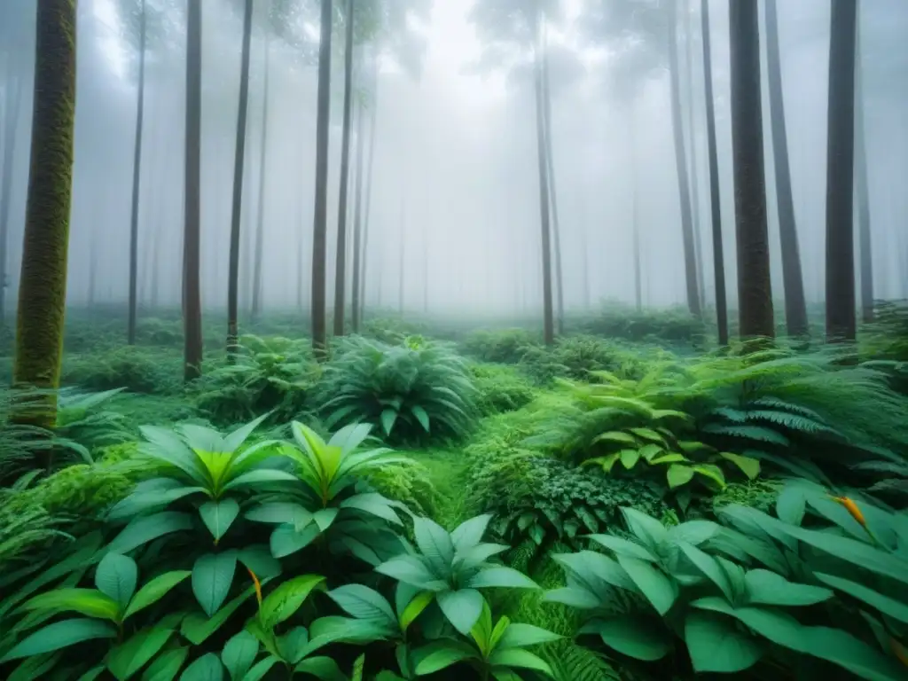 Imagen de un bosque exuberante con diversa vida silvestre coexistiendo armoniosamente, destacando la sostenibilidad del reciclaje y la biodiversidad