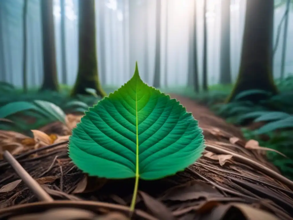 Imagen de un bosque verde exuberante con luz solar filtrándose entre las hojas, creando sombras en el suelo