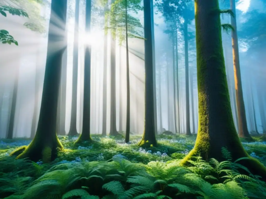 Imagen detallada de un exuberante bosque verde con árboles majestuosos