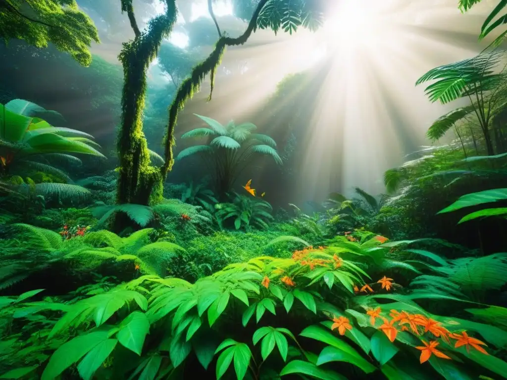 Imagen 8k de exuberante selva vibrante, con diversa flora y fauna