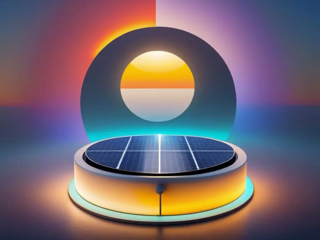 Una imagen hipnótica de un panel solar captando la luz solar y transformándola en energía, rodeado de un símbolo de economía circular