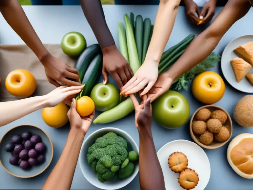 Una imagen impactante de diversidad y unión en un evento comunitario, reduciendo desperdicio de alimentos