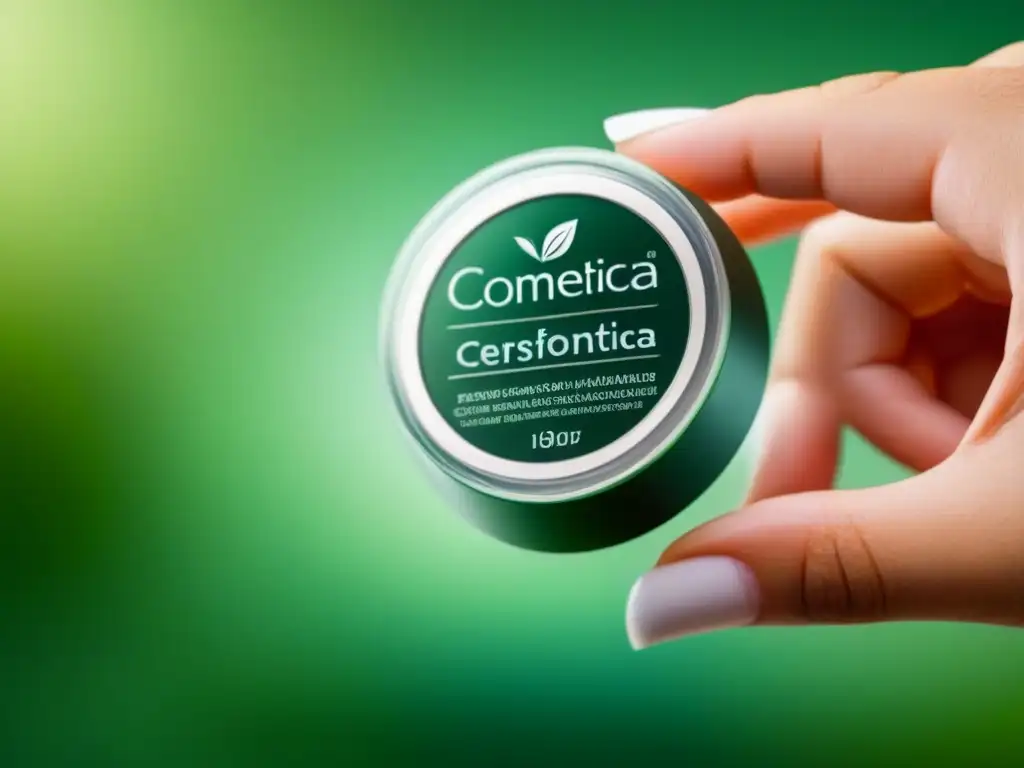 Imagen de producto cosmético moderno con sello 'Certificación Cosmética Ecológica', destacando certificaciones cosmética ecológica sostenible