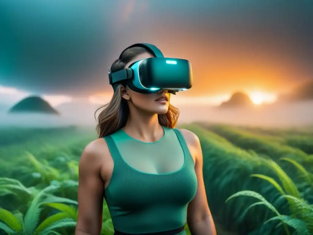 Imagen de realidad virtual sostenible fusionando tecnología y naturaleza para educar y crear experiencias inmersivas