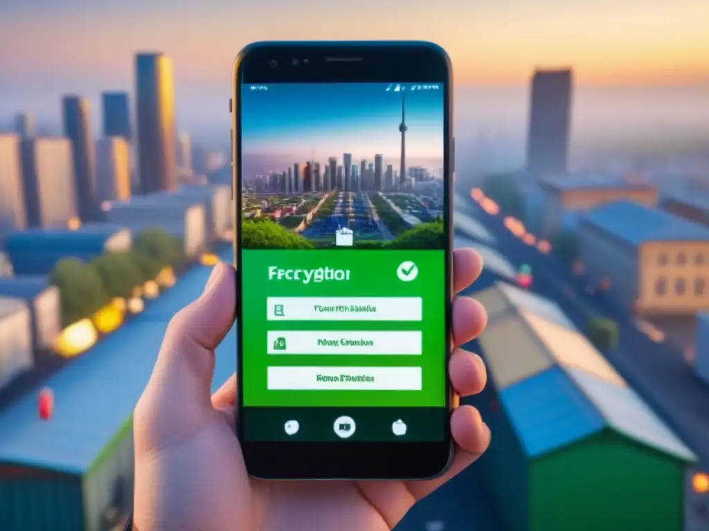 Imagen de smartphone moderno con app de reciclaje futurista