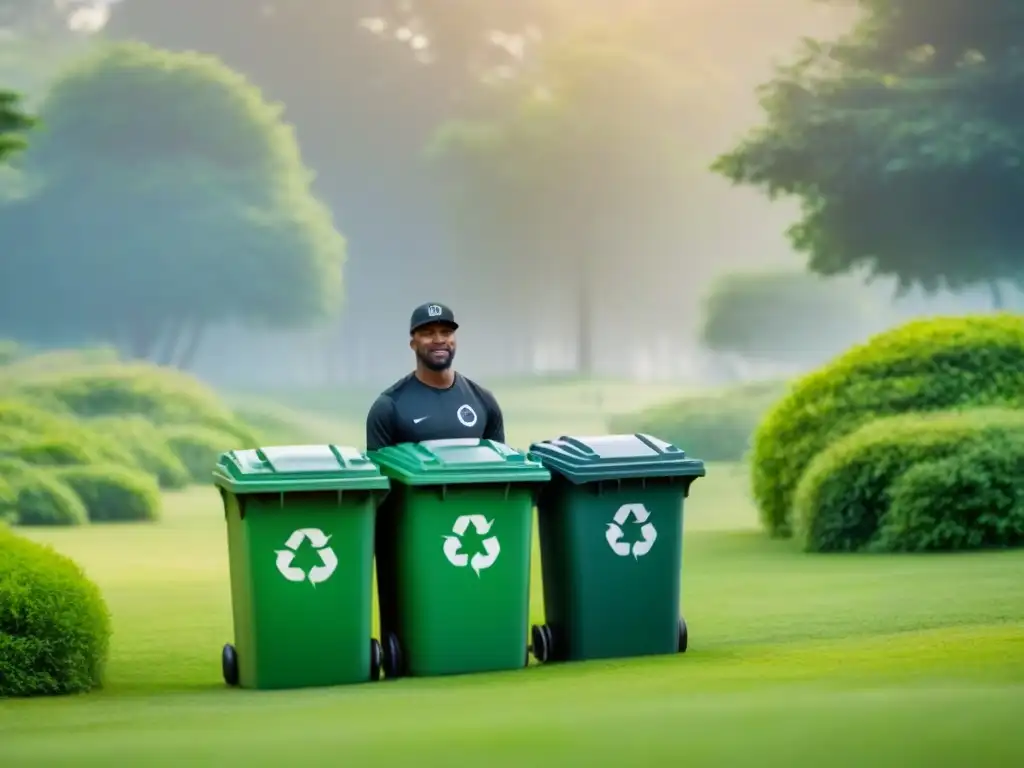 Una imagen de unidad y sostenibilidad: comunidad diversa sosteniendo contenedores de reciclaje en un parque verde