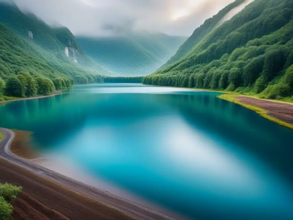 Impactante contraste entre la belleza natural y la contaminación industrial en un lago